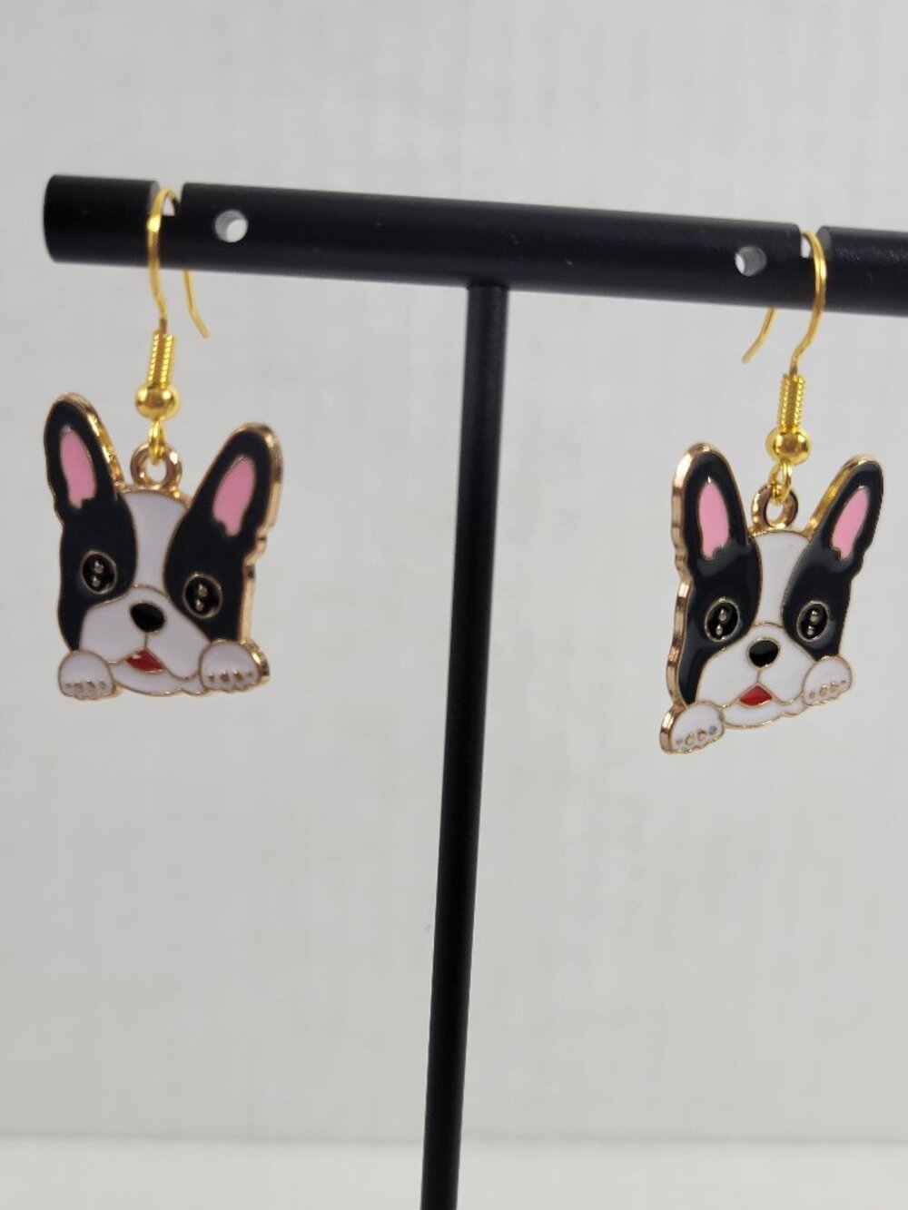 French Bulldog Enamel Dangle Earrings Cute Frenchie Dog Lover Gift E29E